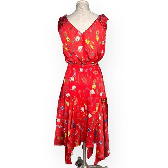 THE KOOPLES Motif Floral Midi Dress Handkerchief Hem Festival Coquette Boho Red - Picture 9 of 13